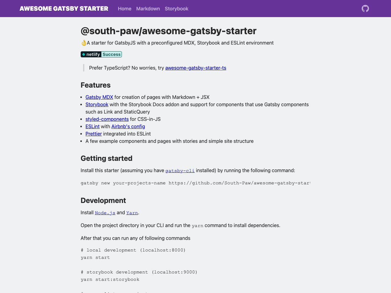 Gatsby Awesome Starter screenshot