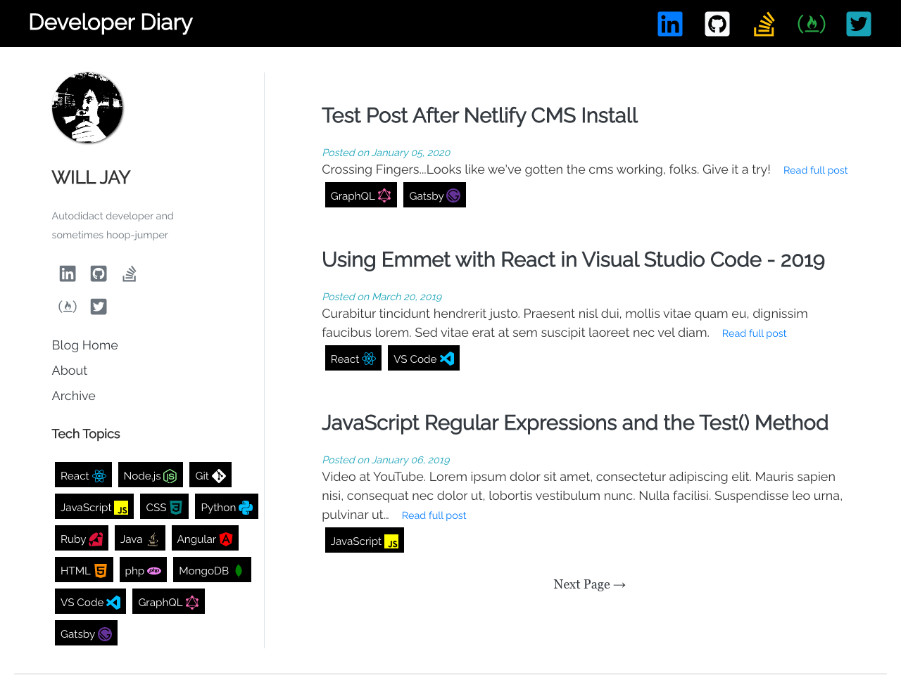 Gatsby Developer Diary screenshot